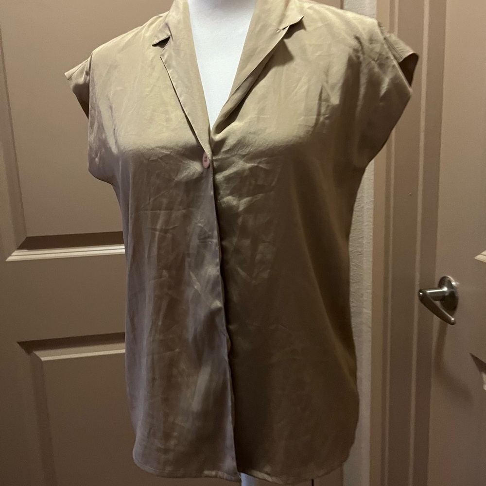 Vintage Tan Relaxed Button Down Shirt with Notched Collar